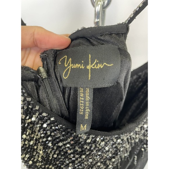 Yumi Kim Black Beaded‎ Spaghetti Strap Mini Dress Size Medium - Picture 8 of 9